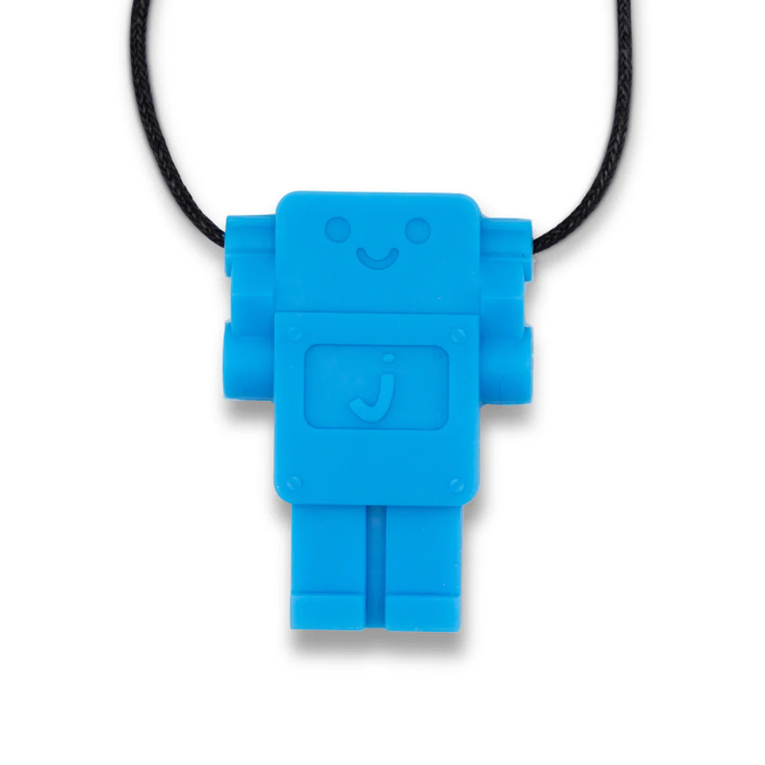 Jellystone Robot Chew Pendant necklace made of food-grade silicone for sensory chewing by kids