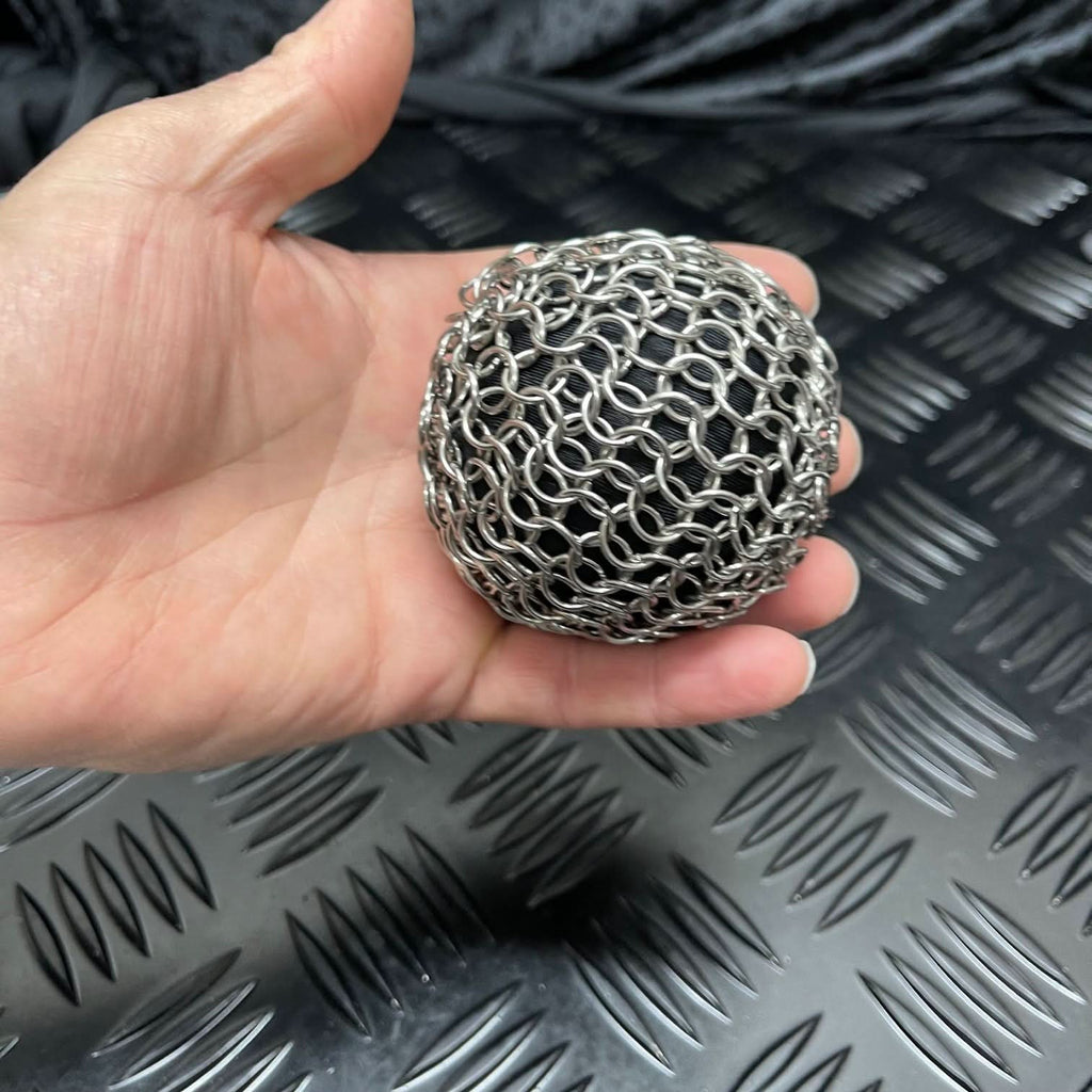 Kaiko Chain Maille Ball small 60mm firm stainless steel sensory fidget toy with keyring attachment - view 10