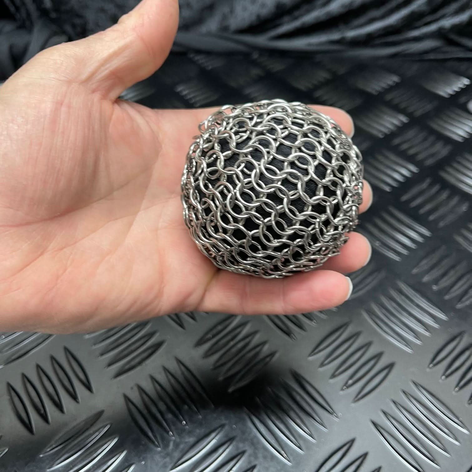 Kaiko Chain Maille Ball small 60mm firm stainless steel sensory fidget toy with keyring attachment - view 10