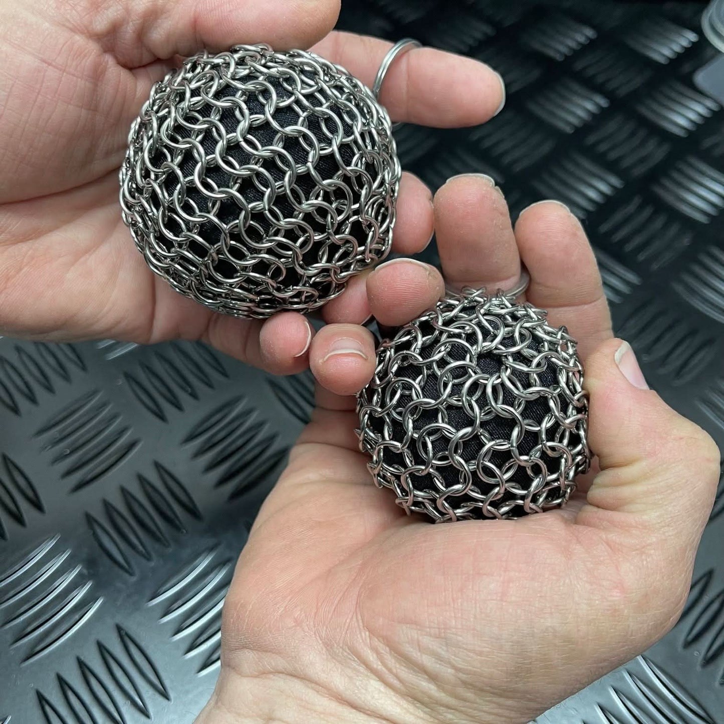Kaiko Chain Maille Ball small 60mm firm stainless steel sensory fidget toy with keyring attachment - view 11