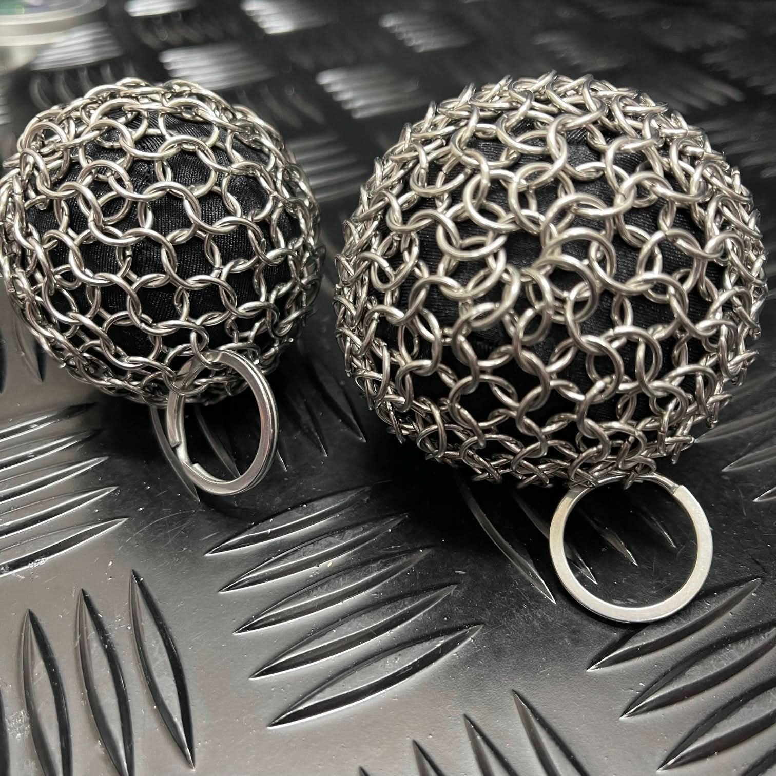 Kaiko Chain Maille Ball small 60mm firm stainless steel sensory fidget toy with keyring attachment - view 2