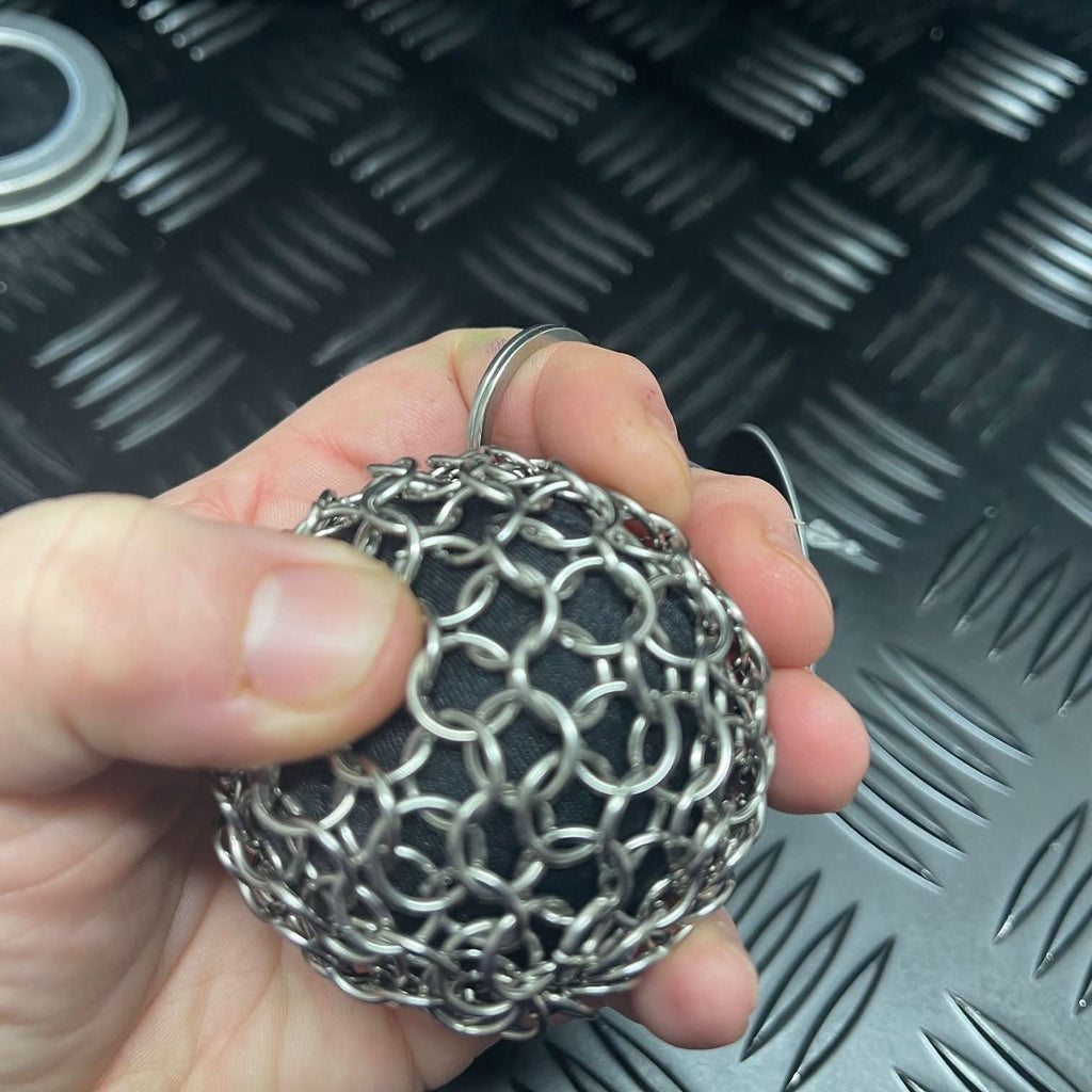 Kaiko Chain Maille Ball small 60mm firm stainless steel sensory fidget toy with keyring attachment - view 3