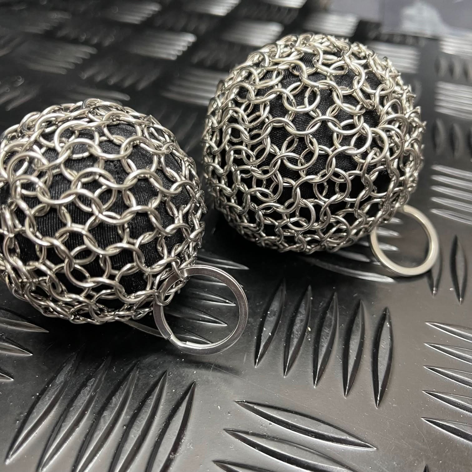 Kaiko Chain Maille Ball small 60mm firm stainless steel sensory fidget toy with keyring attachment - view 4