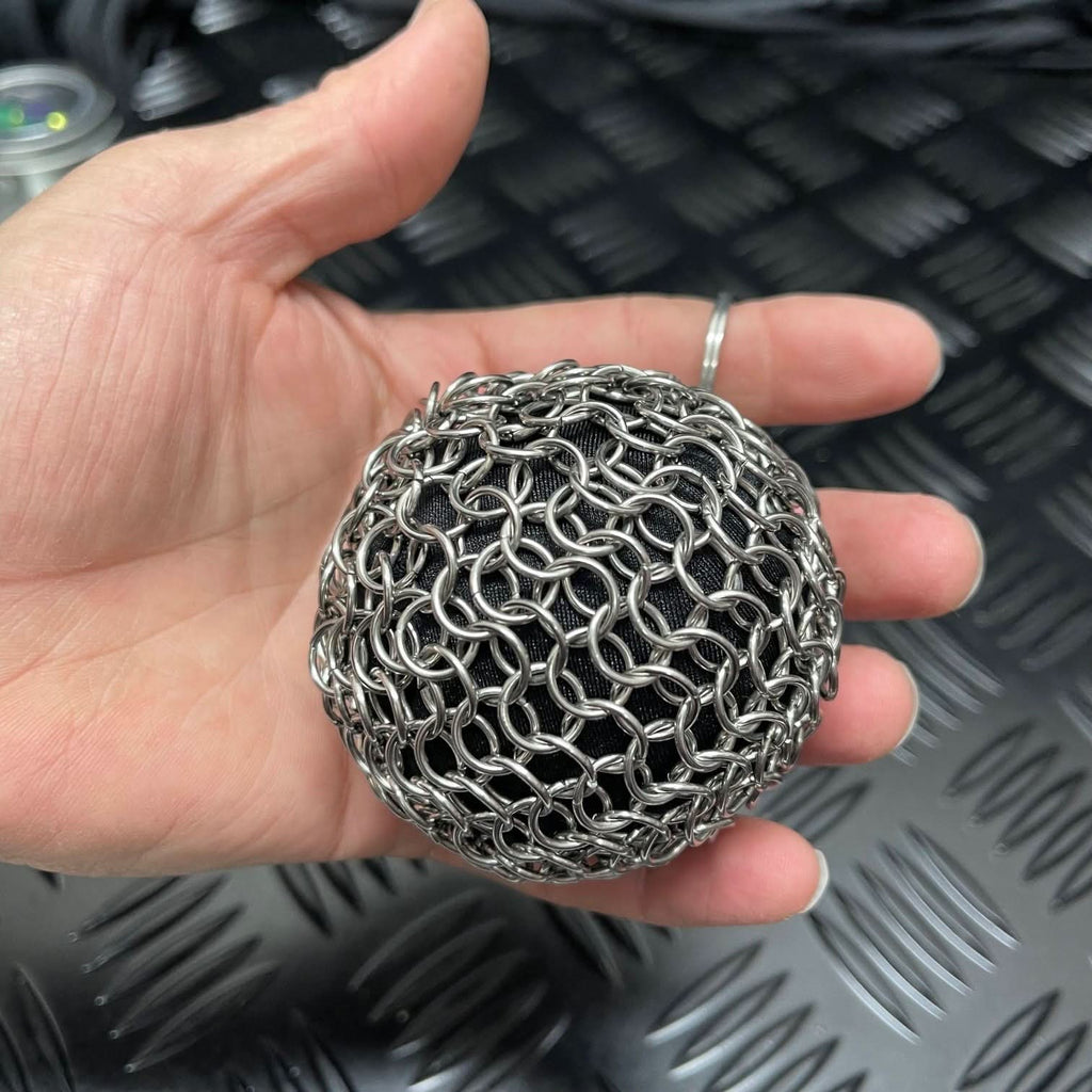 Kaiko Chain Maille Ball small 60mm firm stainless steel sensory fidget toy with keyring attachment - view 7