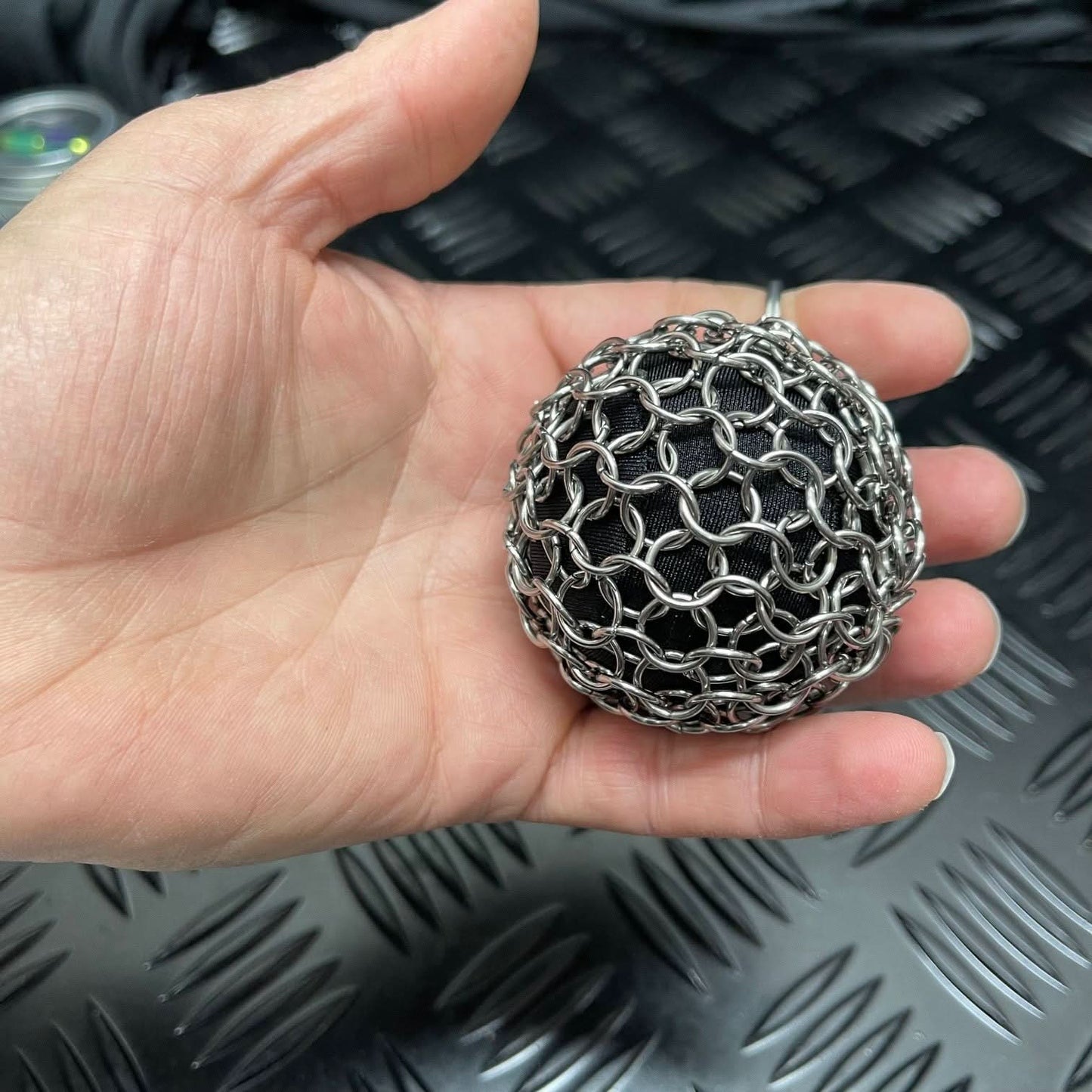Kaiko Chain Maille Ball small 60mm firm stainless steel sensory fidget toy with keyring attachment - view 8