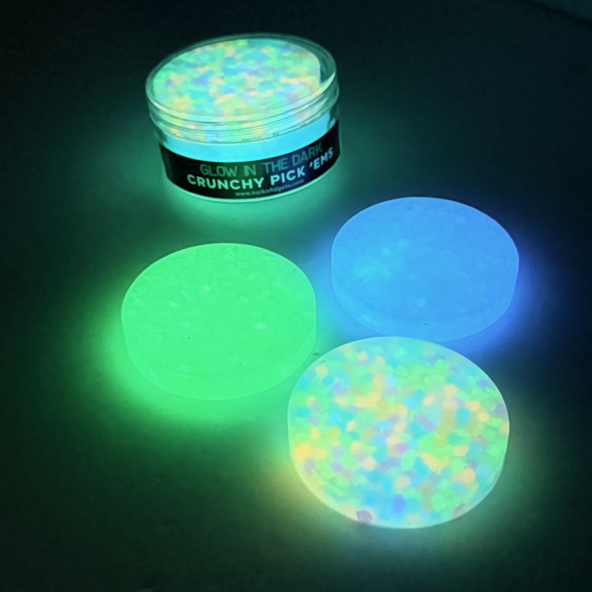 Kaiko Crunchy Pick 'Ems Glow in the Dark Resin sensory fidget discs for sensory needs and Focus Needs