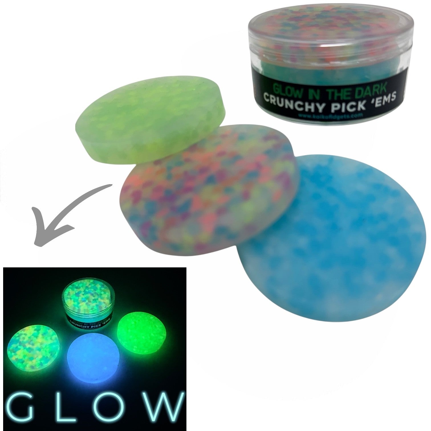 Kaiko Crunchy Pick 'Ems Glow in the Dark Resin sensory fidget discs for autism and ADHD - view 2