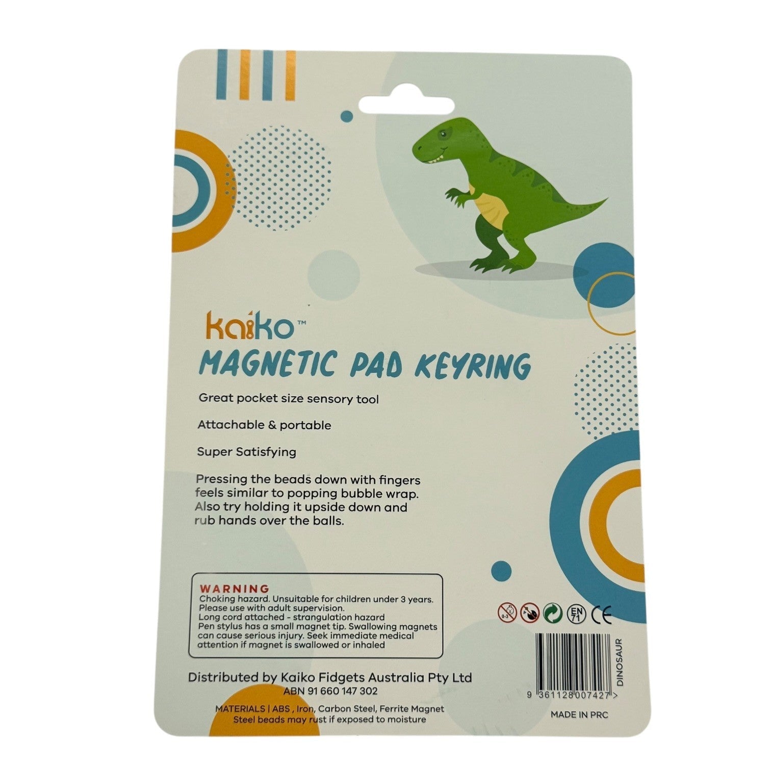Kaiko Dinosaur Magnetic Pad Keyring sensory fidget toy with magnetic stylus on white background - view 4