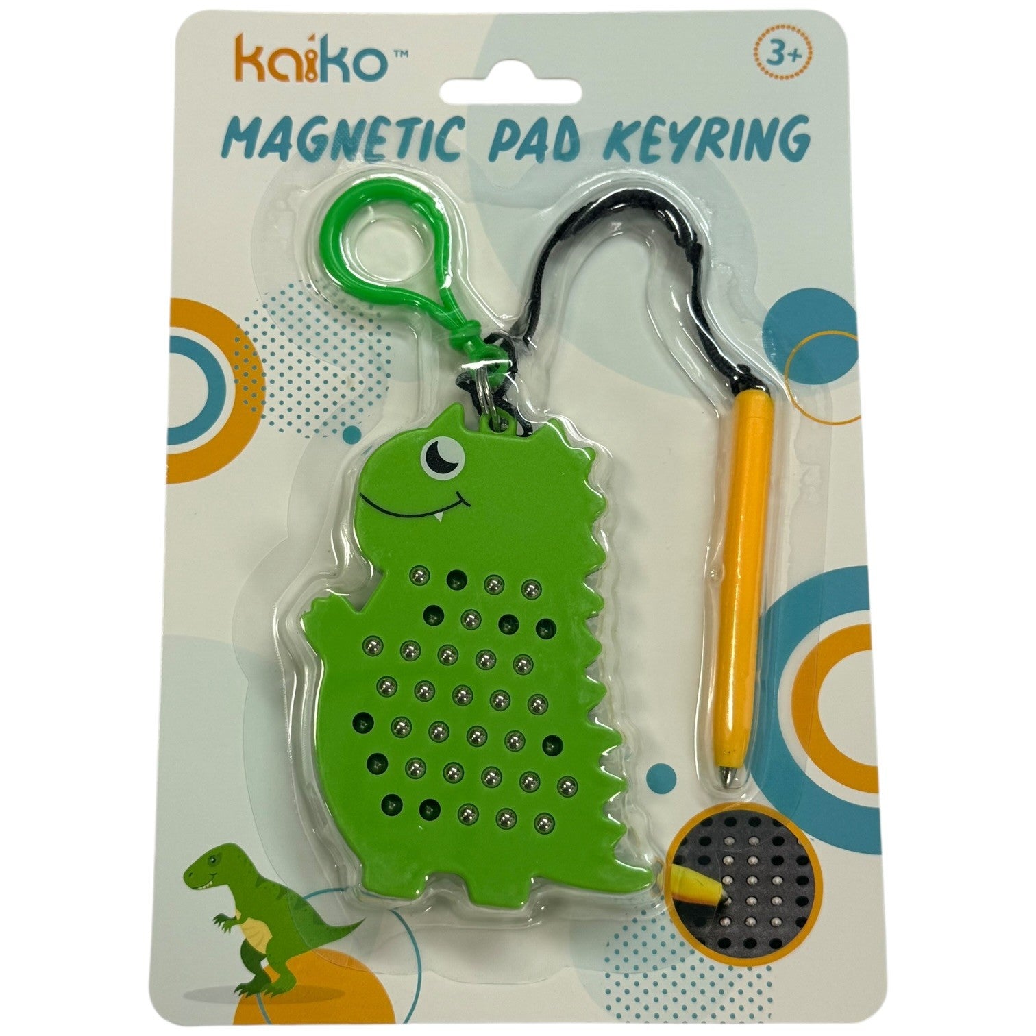 Kaiko Dinosaur Magnetic Pad Keyring sensory fidget toy with magnetic stylus on white background - view 3