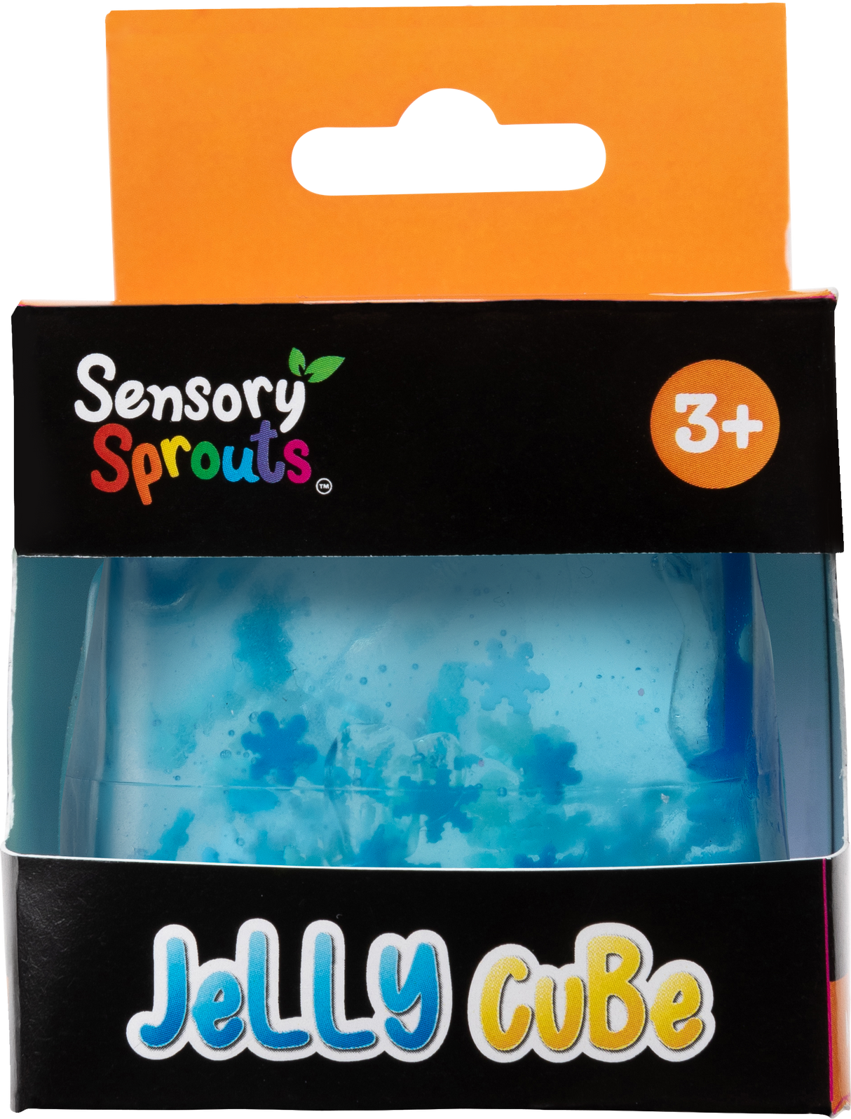 Sensory Sprouts Snowflake Jelly Cube - squishy blue cube with floating snowflakes
