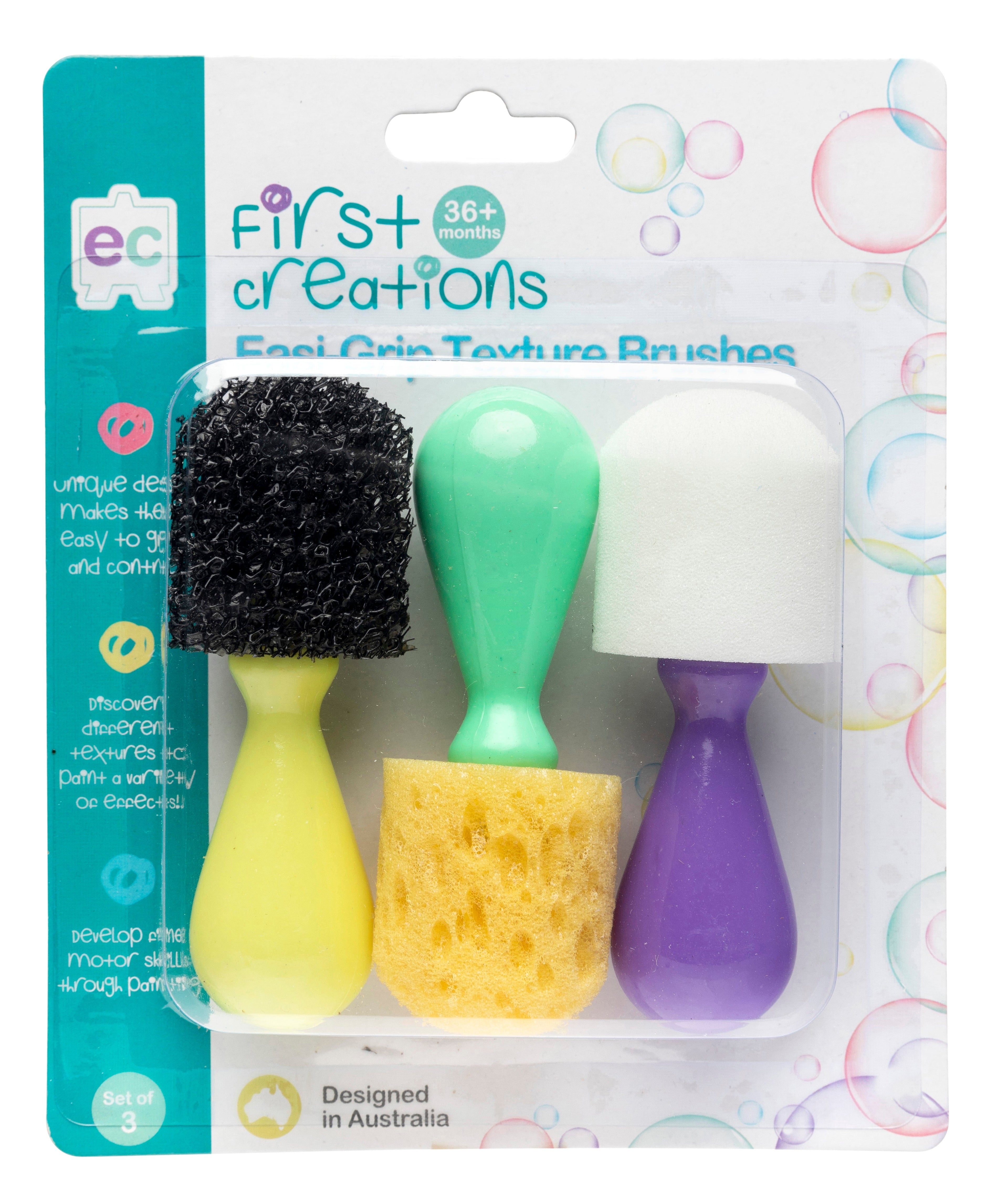 First Creations Easi-Grip Texture Brushes Set of 3 - Sensory and educational product from Calm Cove Kids