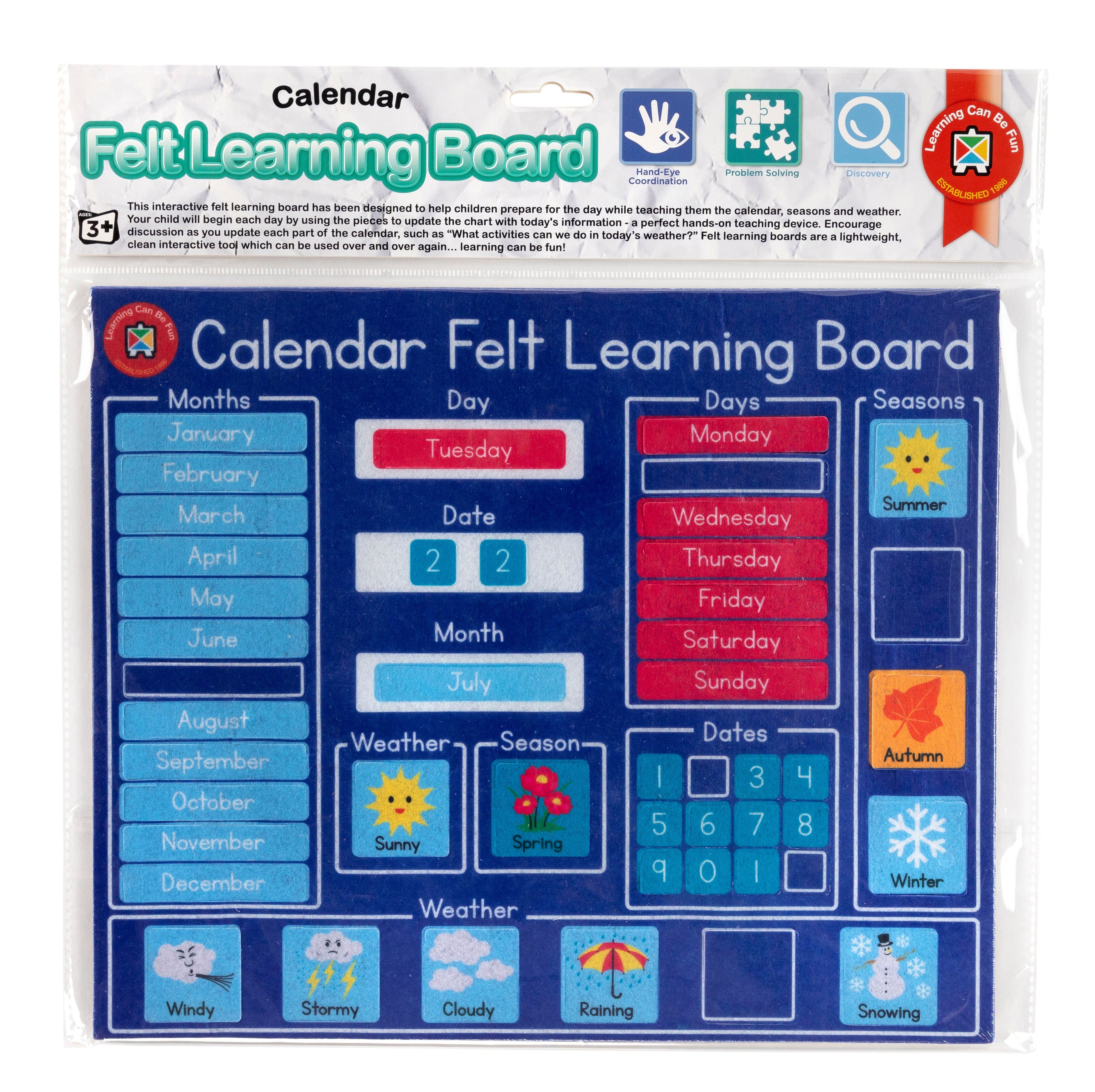 Felt Learning Board Calendar - Sensory and educational product from Calm Cove Kids