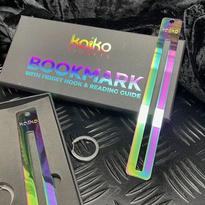 Kaiko Fidgets metal bookmark in oil slick finish with reading guide pane and fidget hook for sensory focus aid - view 11