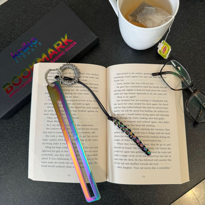 Kaiko Fidgets metal bookmark in oil slick finish with reading guide pane and fidget hook for sensory focus aid - view 7