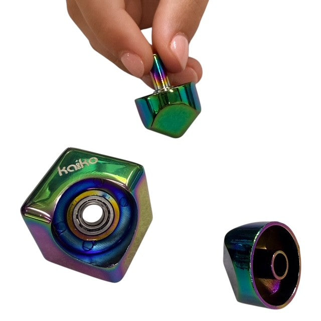 Kaiko Oil Slick Square Spinning Cube sensory fidget toy with smooth rotation and oil slick finish - view 4