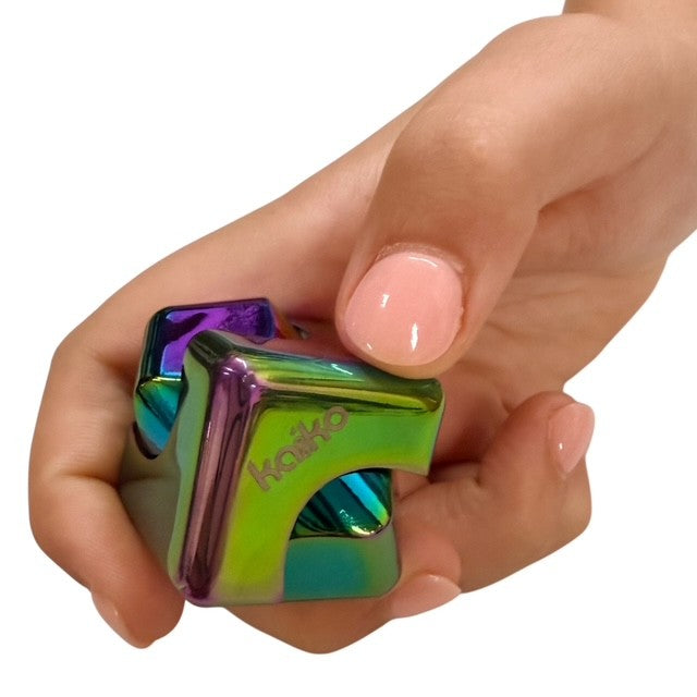 Kaiko Oil Slick Square Spinning Cube sensory fidget toy with smooth rotation and oil slick finish - view 15
