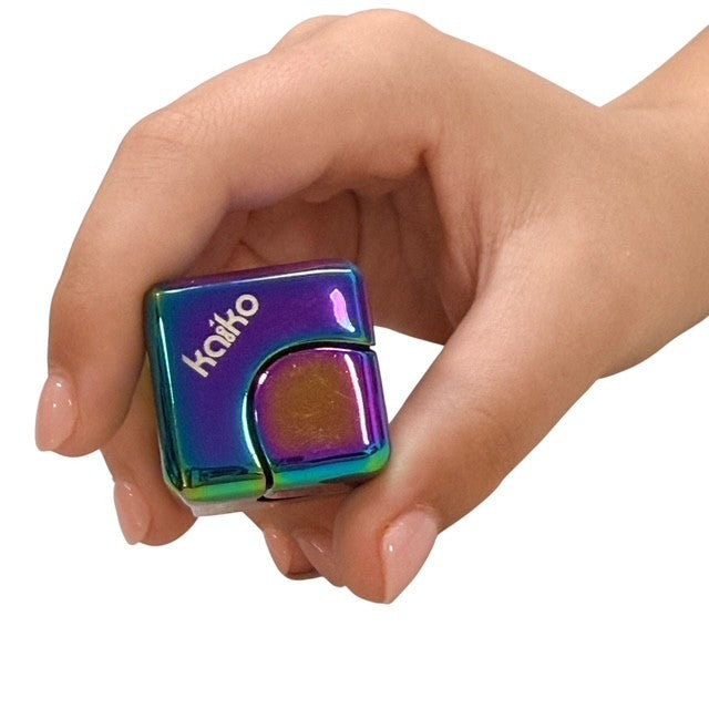 Kaiko Oil Slick Square Spinning Cube sensory fidget toy with smooth rotation and oil slick finish - view 10