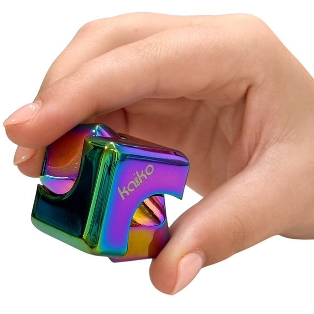 Kaiko Oil Slick Square Spinning Cube sensory fidget toy with smooth rotation and oil slick finish - view 2