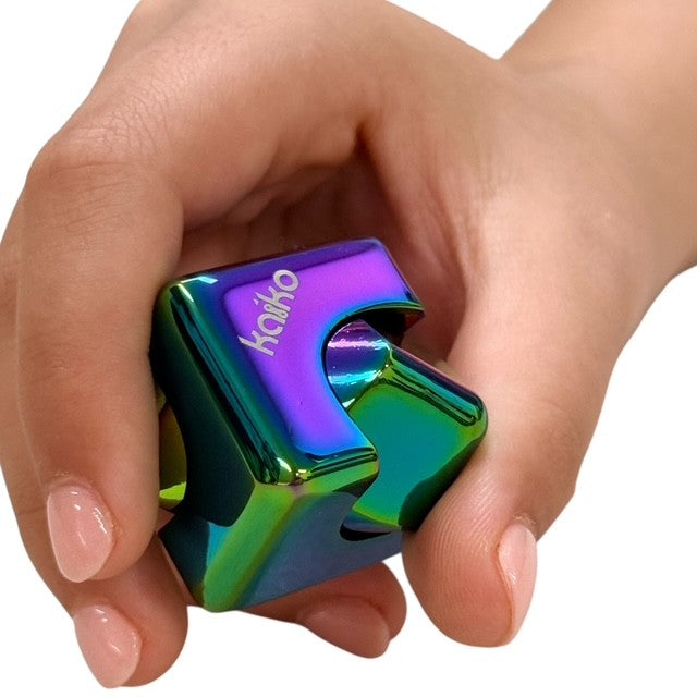 Kaiko Oil Slick Square Spinning Cube sensory fidget toy with smooth rotation and oil slick finish - view 5