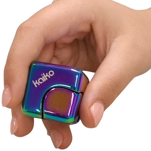 Kaiko Oil Slick Square Spinning Cube sensory fidget toy with smooth rotation and oil slick finish - view 12
