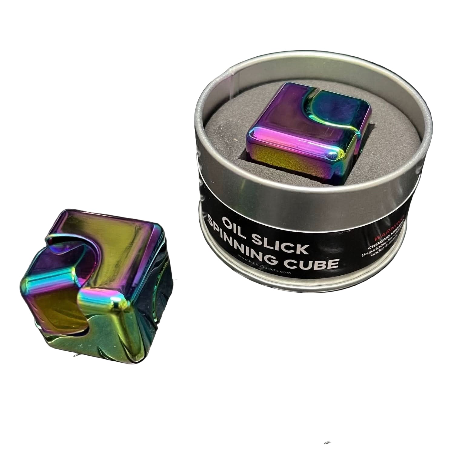 Kaiko Oil Slick Square Spinning Cube sensory fidget toy with smooth rotation and oil slick finish