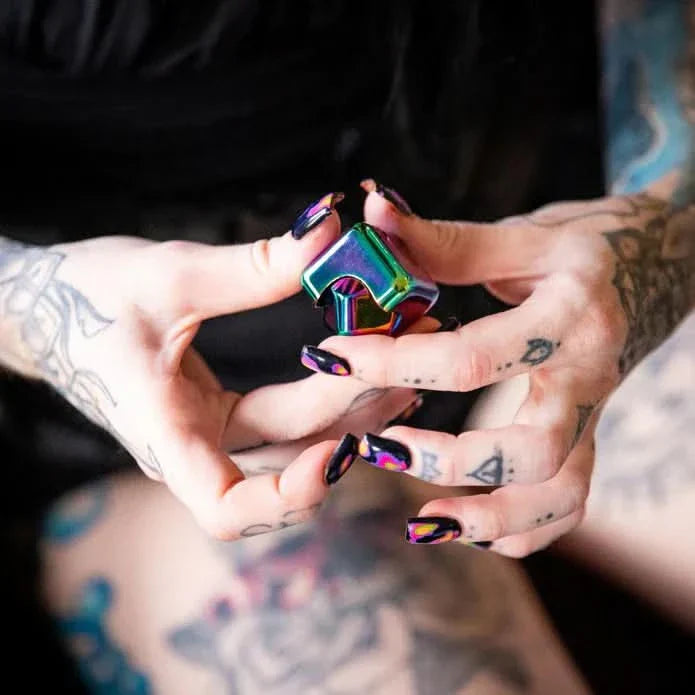 Kaiko Oil Slick Square Spinning Cube sensory fidget toy with smooth rotation and oil slick finish - view 7