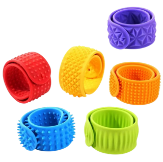 Kaiko Fidgets vibrant silicone sensory slap bands in six textured patterns worn on wrist for tactile sensory support - view 14