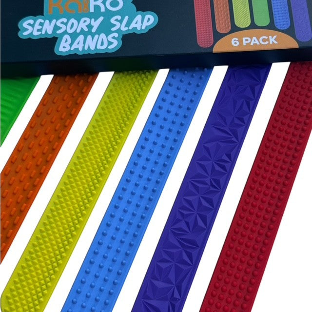 Kaiko Fidgets vibrant silicone sensory slap bands in six textured patterns worn on wrist for tactile sensory support - view 6