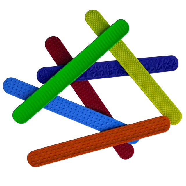 Kaiko Fidgets vibrant silicone sensory slap bands in six textured patterns worn on wrist for tactile sensory support - view 9