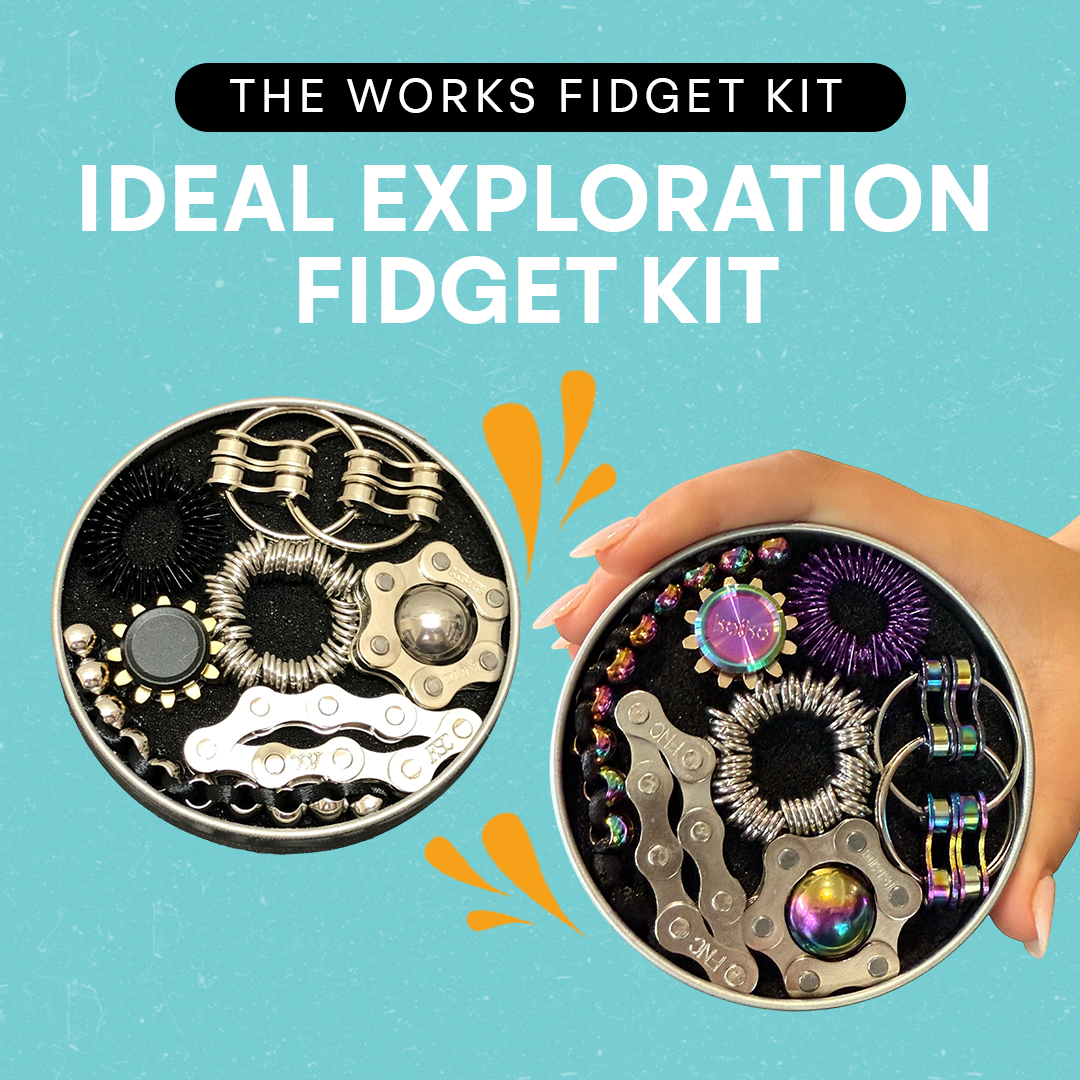 Kaiko The Works Fidget Kit with 7 sensory tools for focus and calm, displayed on white background