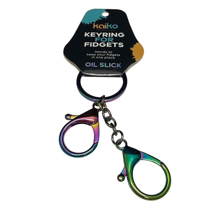 Kaiko Fidgets Keyring in oil slick finish holding sensory fidget toys for sensory needs and Focus Needs support