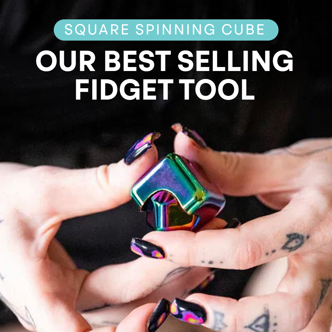 Kaiko Oil Slick Square Spinning Cube sensory fidget toy with smooth rotation and oil slick finish - view 3